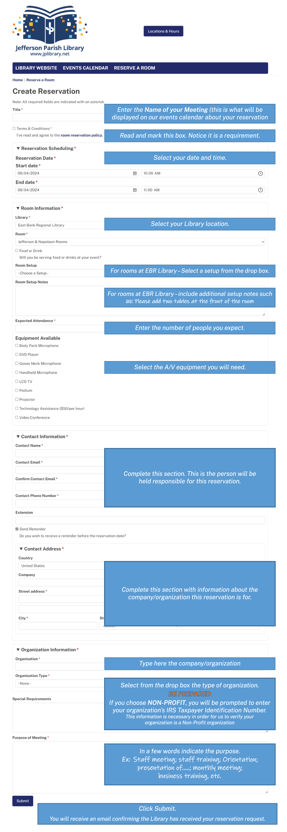 Meeting room reservations step-by-step guide graphic