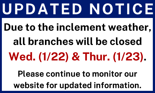 library closed january 22 & 23, 2025 graphic